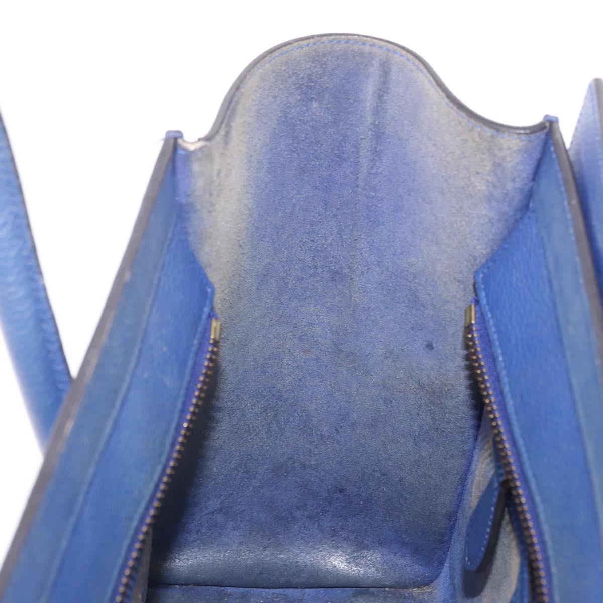 CELINE Luggage Micro Shopper Hand Bag Leather Blue Gold Auth 209428