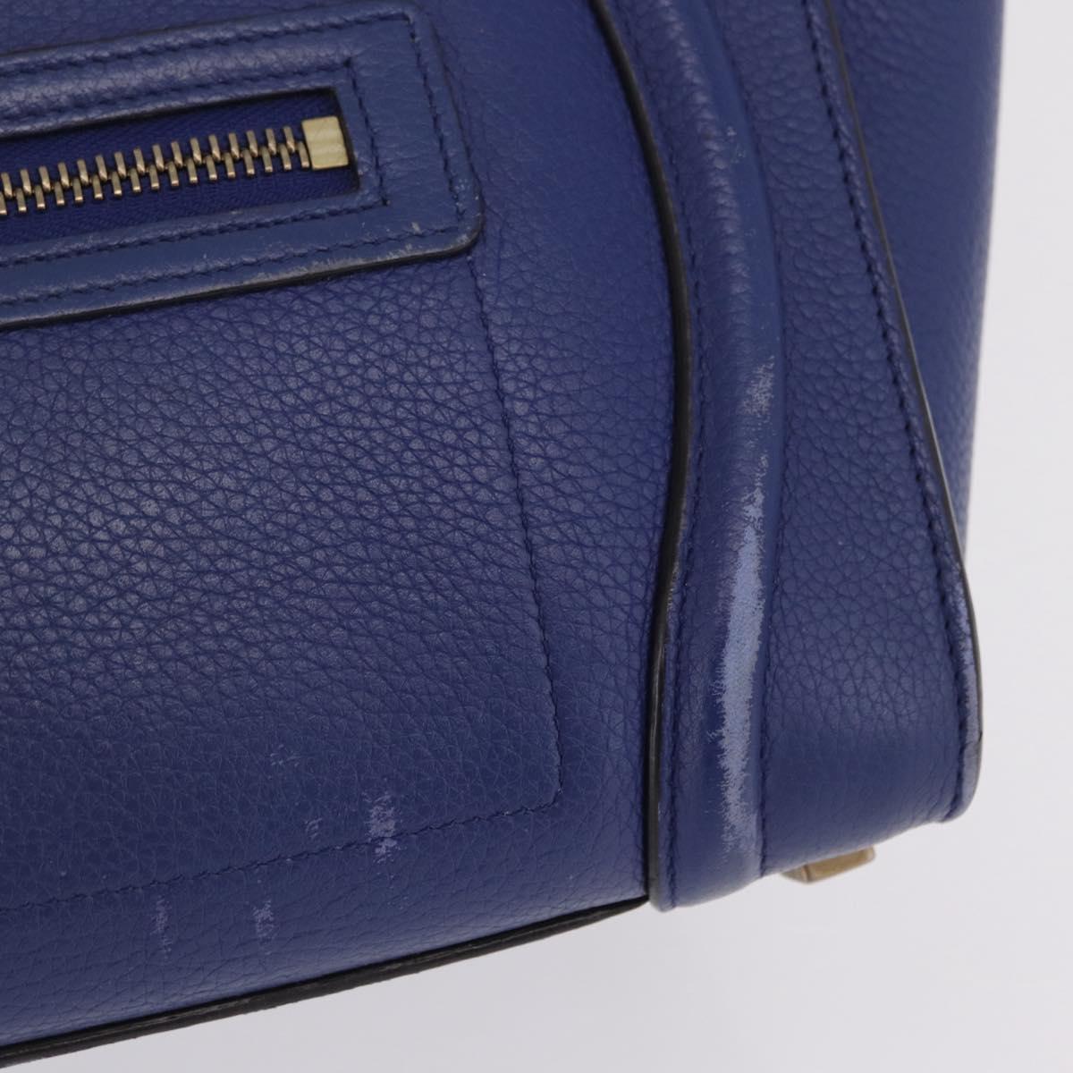 CELINE Luggage Micro Shopper Hand Bag Leather Blue Gold Auth 209428