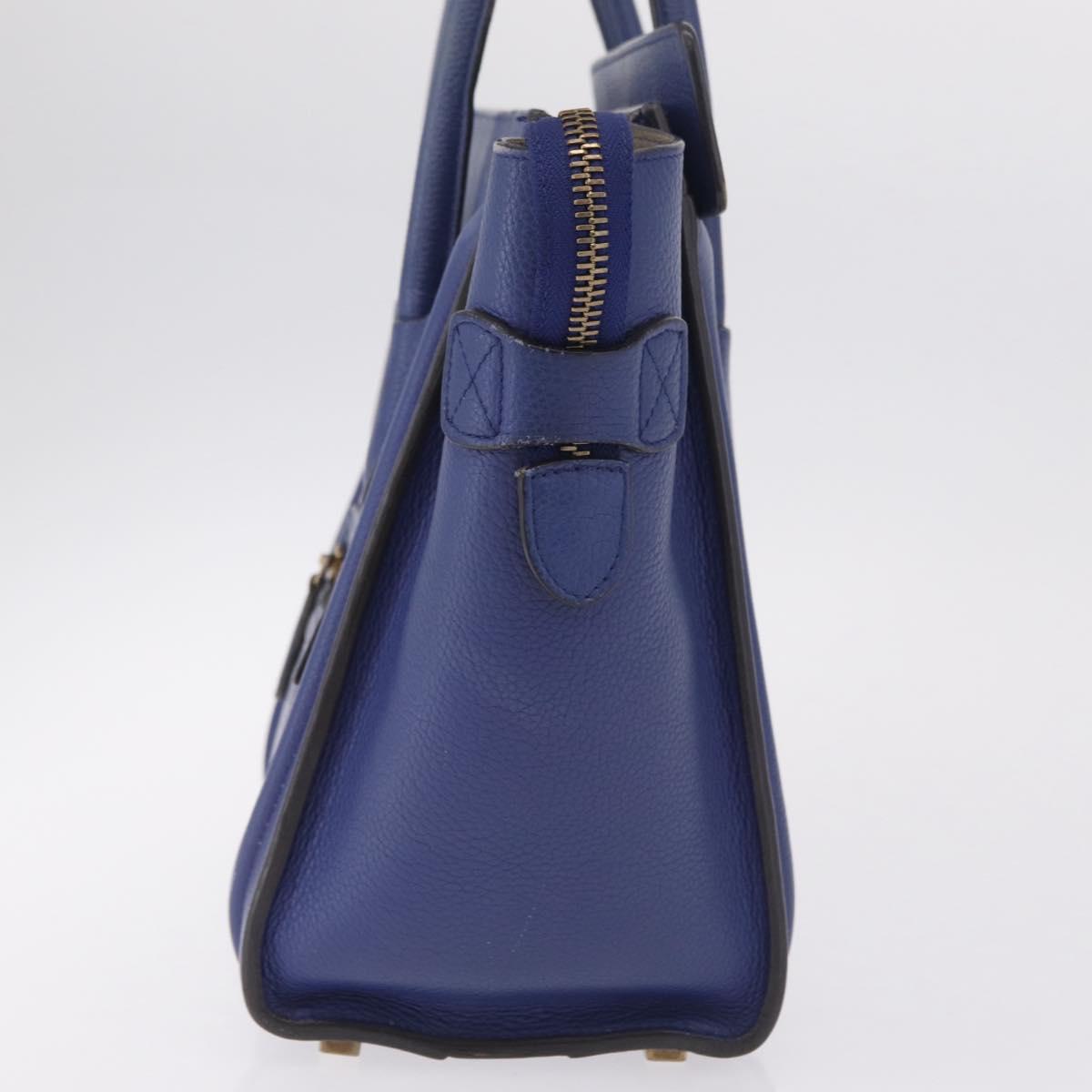 CELINE Luggage Micro Shopper Hand Bag Leather Blue Gold Auth 209428