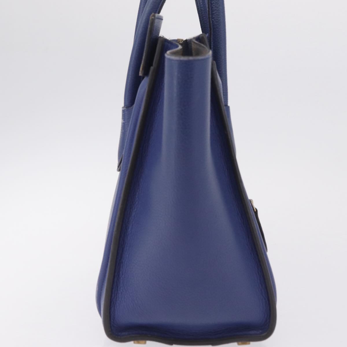 CELINE Luggage Micro Shopper Hand Bag Leather Blue Gold Auth 209428