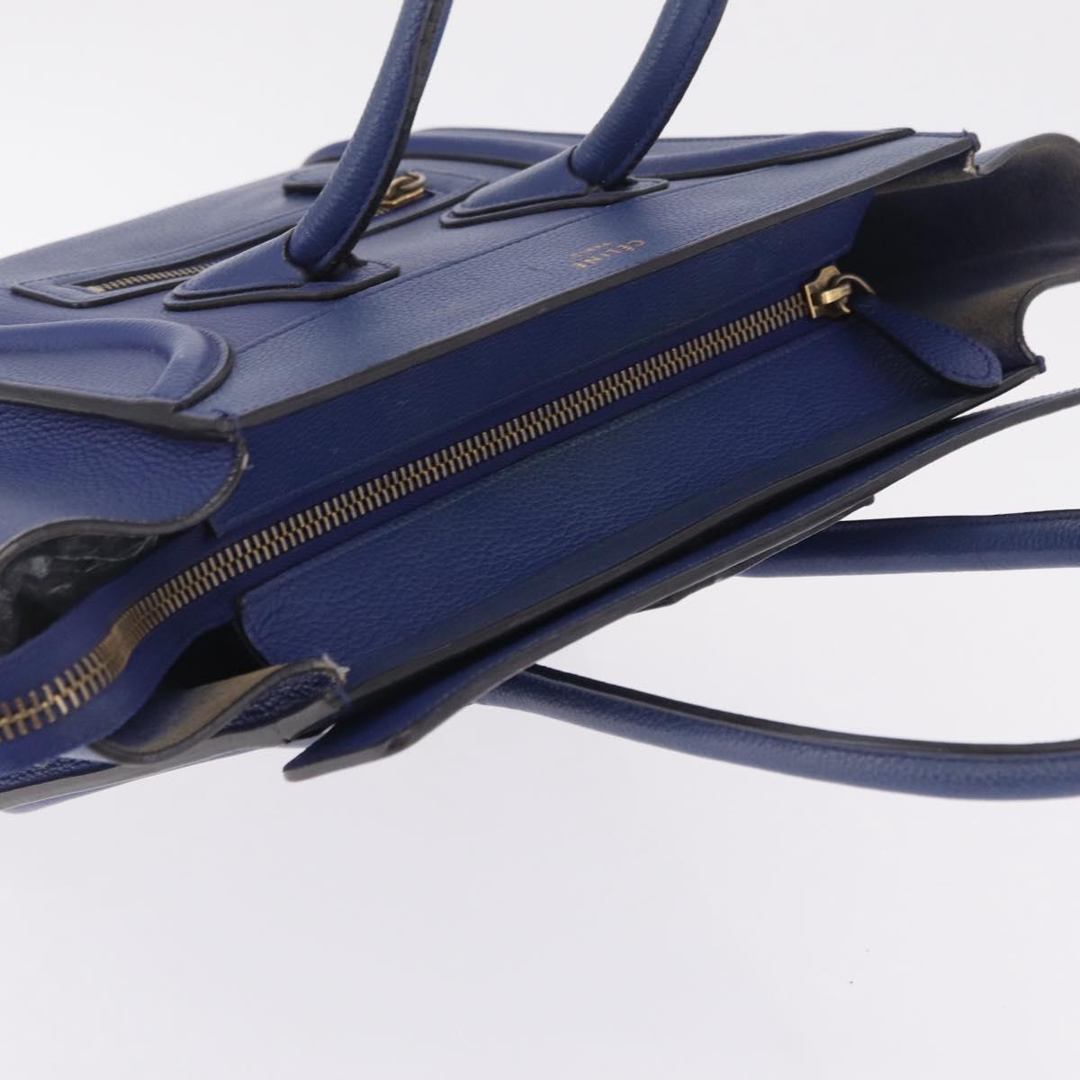 CELINE Luggage Micro Shopper Hand Bag Leather Blue Gold Auth 209428