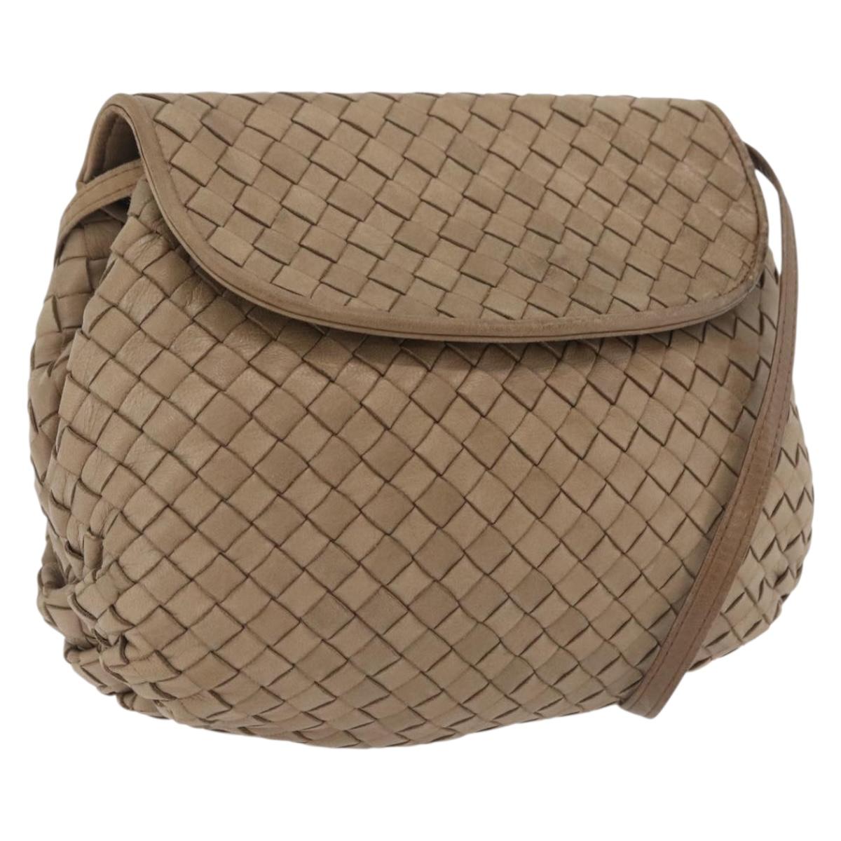Bottega Veneta INTRECCIATO Shoulder Bag Leather Beige Gold Auth 209433A