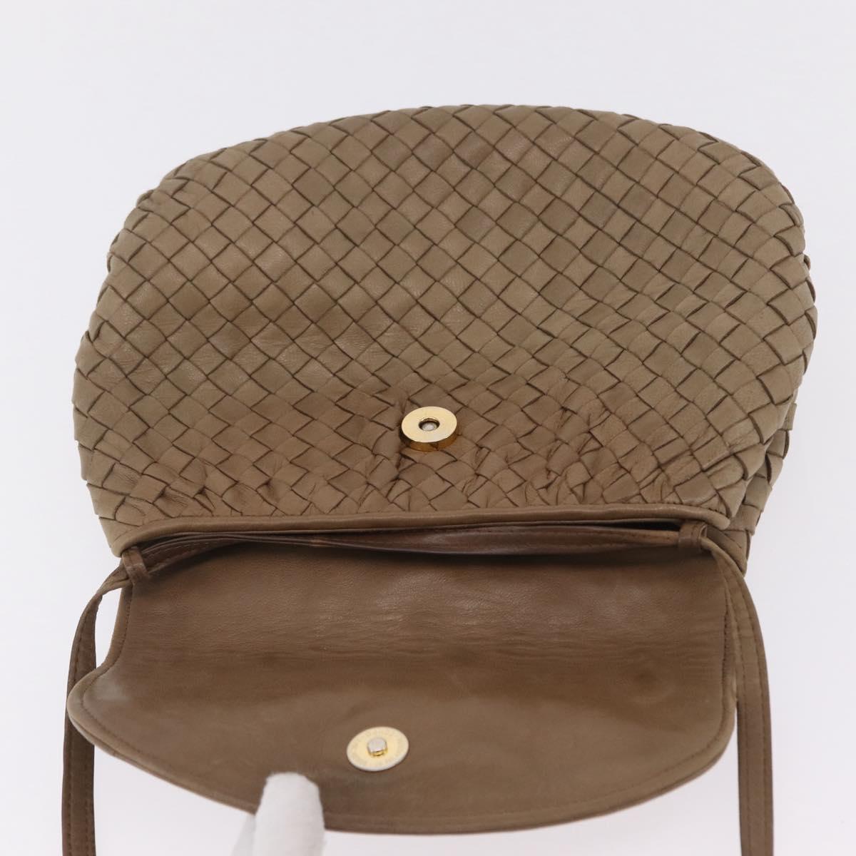 Bottega Veneta INTRECCIATO Shoulder Bag Leather Beige Gold Auth 209433A