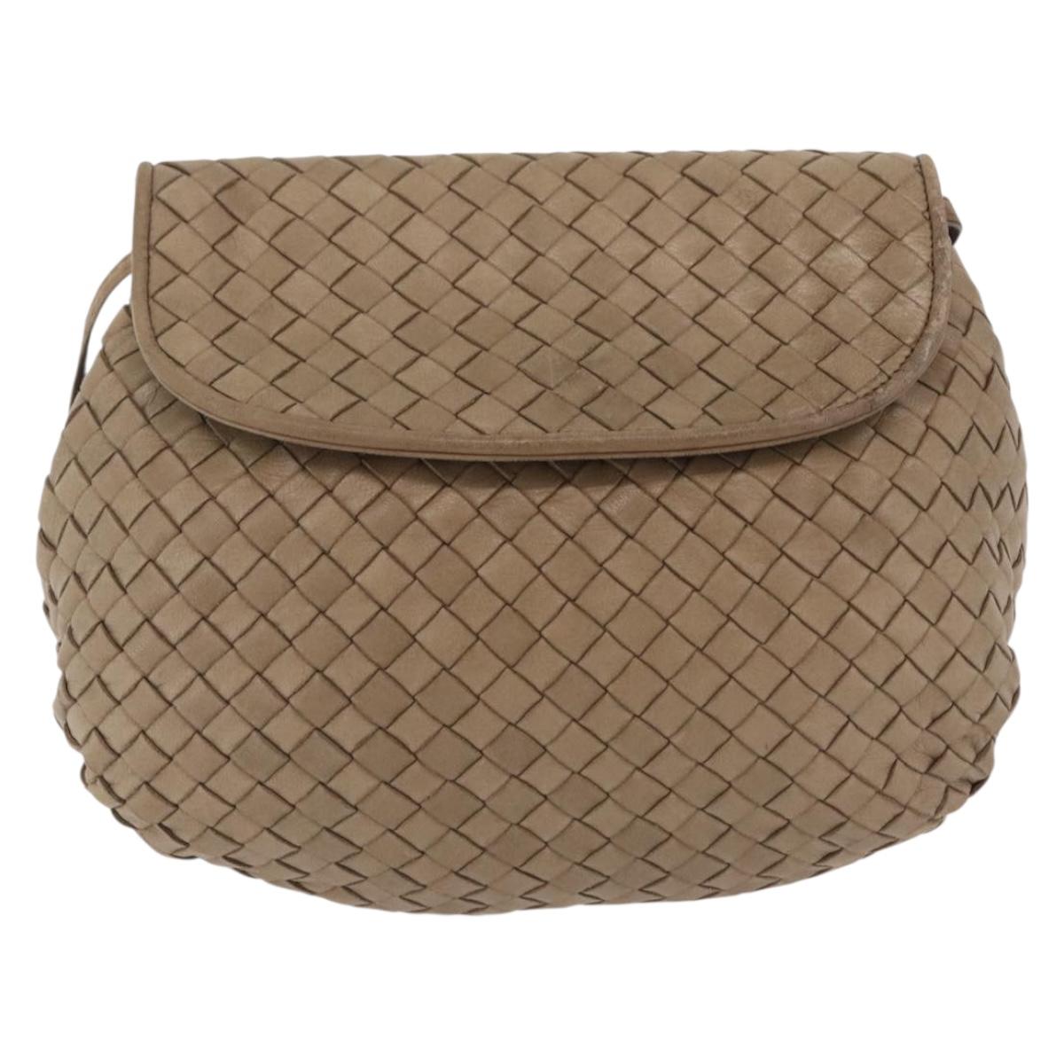 Bottega Veneta INTRECCIATO Shoulder Bag Leather Beige Gold Auth 209433A