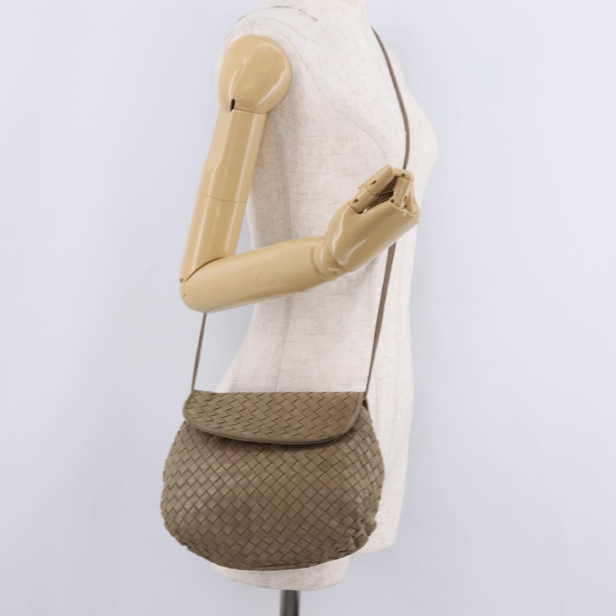 Bottega Veneta INTRECCIATO Shoulder Bag Leather Beige Gold Auth 209433A