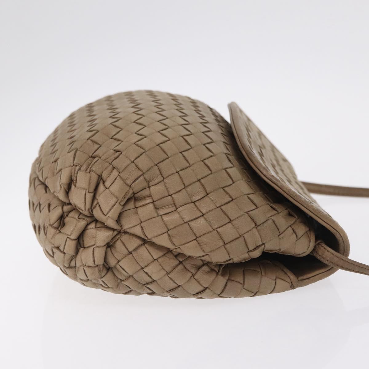 Bottega Veneta INTRECCIATO Shoulder Bag Leather Beige Gold Auth 209433A