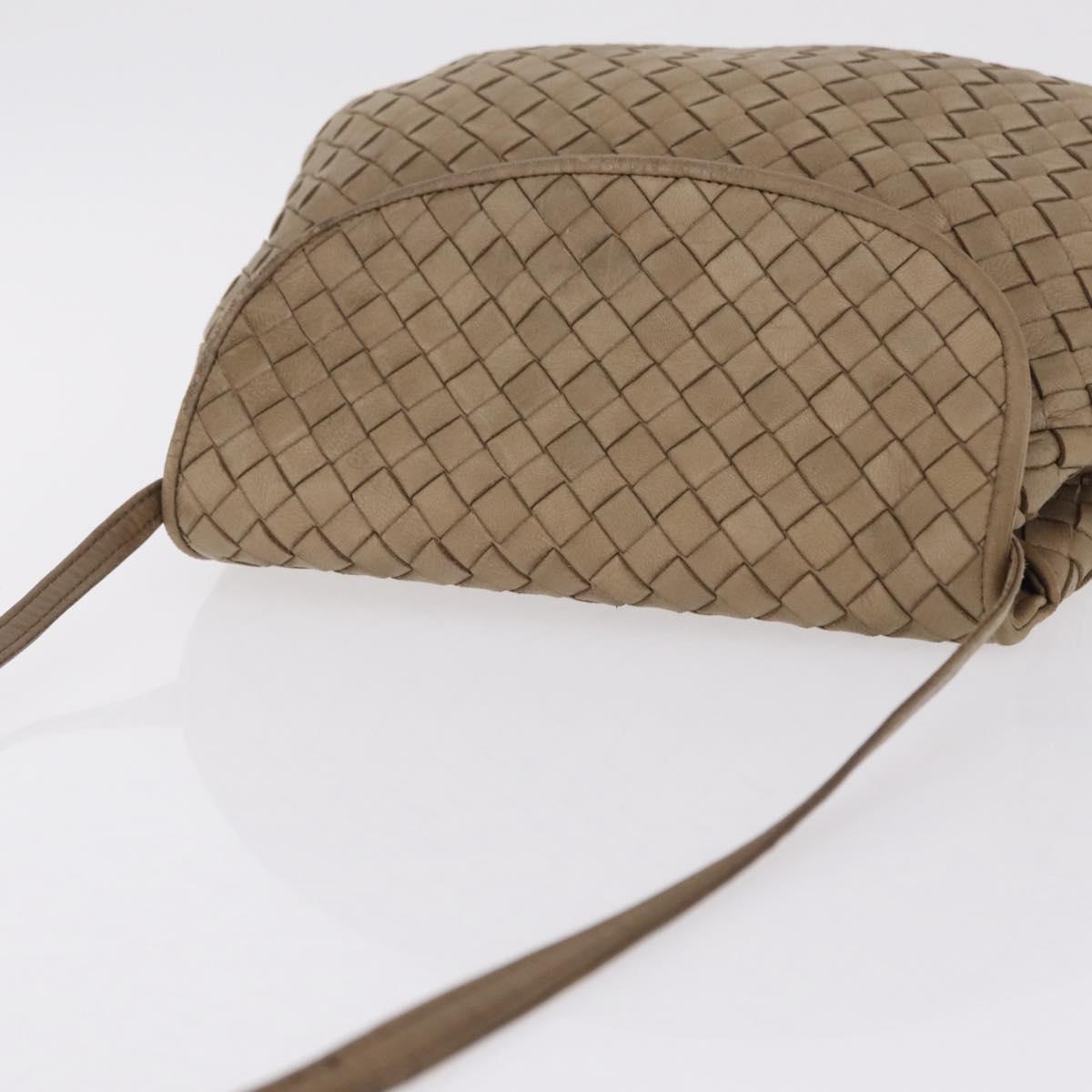 Bottega Veneta INTRECCIATO Shoulder Bag Leather Beige Gold Auth 209433A