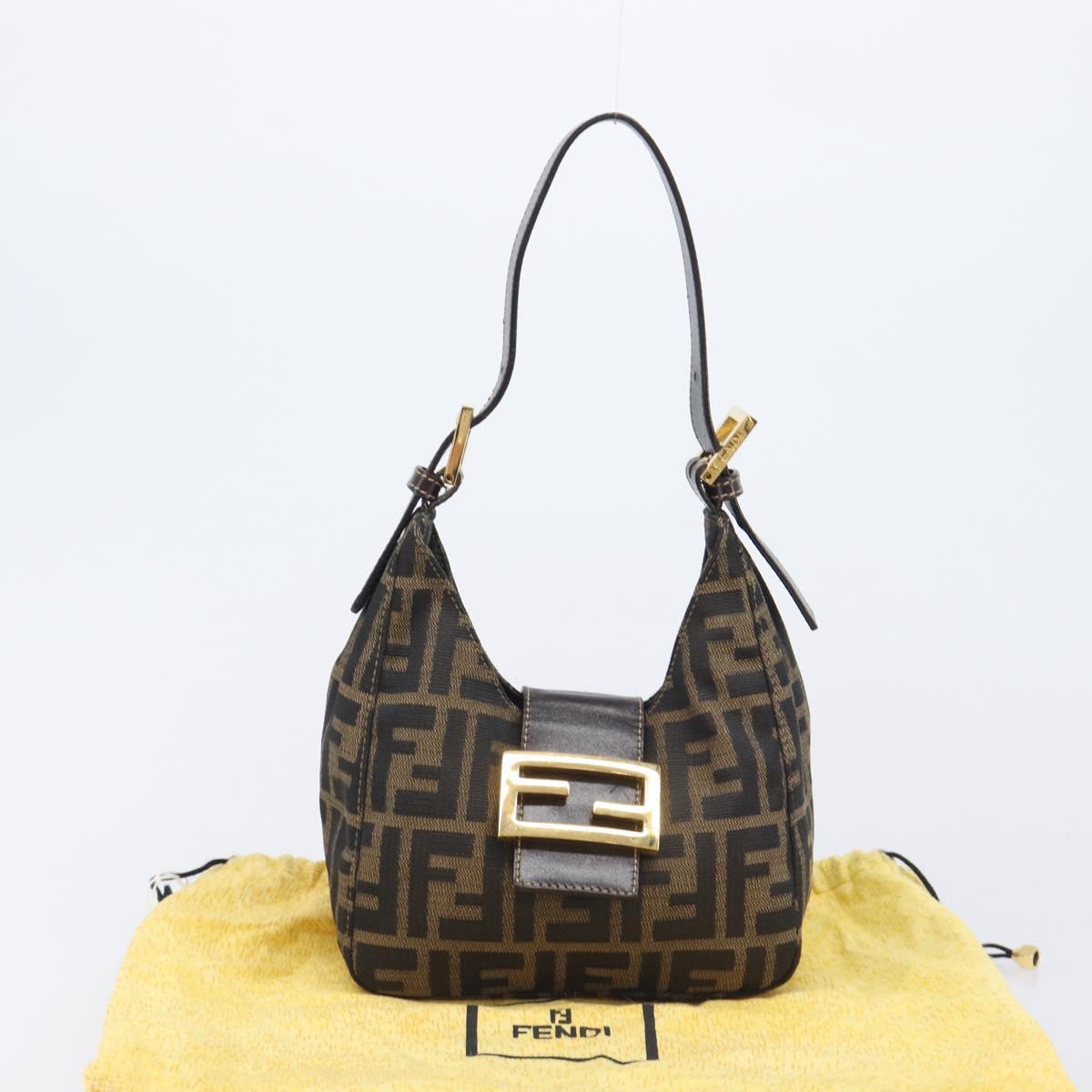 FENDI Zucca Canvas Mamma Baguette Hand Bag Black Brown Auth 209437V