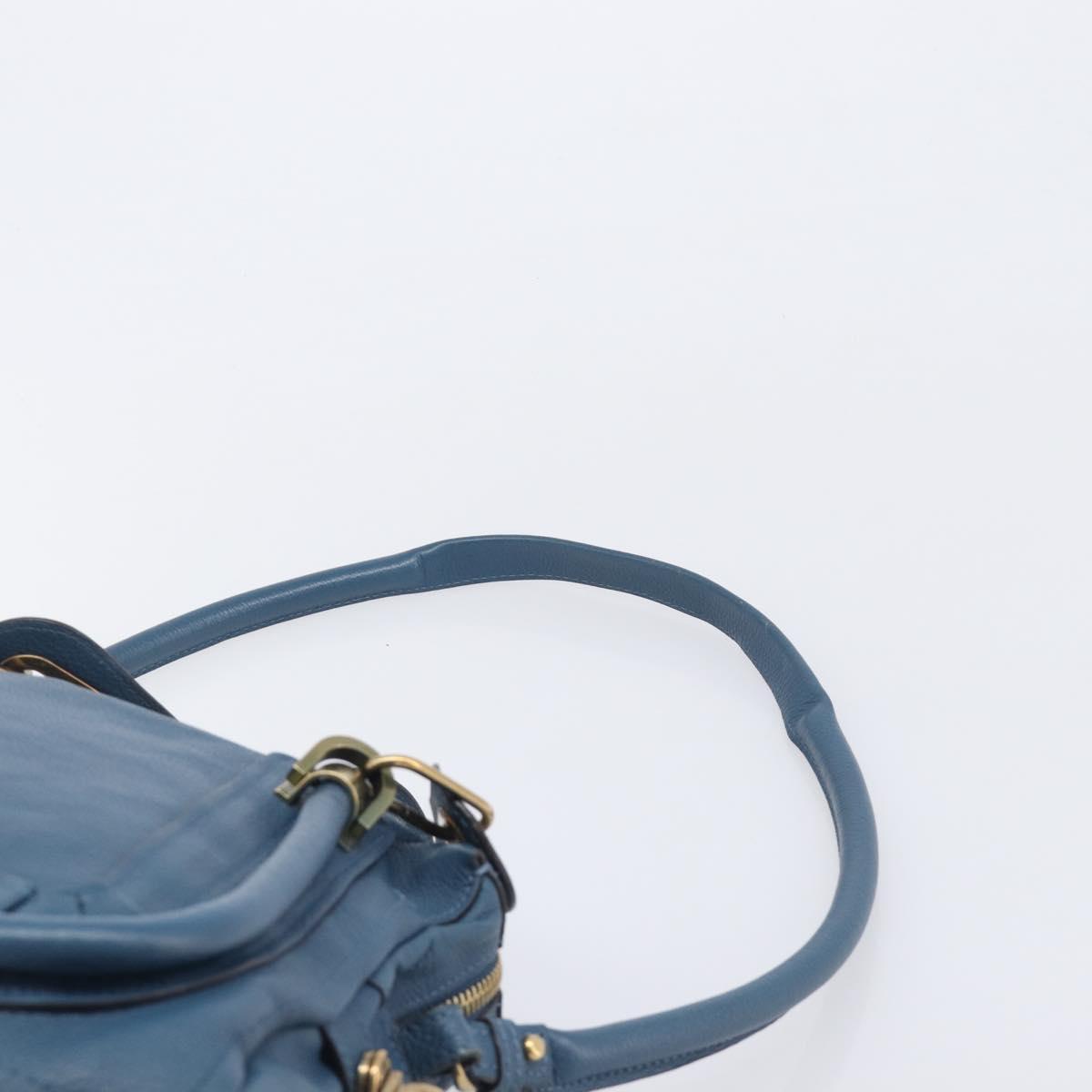 Chloe Paraty Hand Bag Leather 2way Blue Gold Auth 209438V