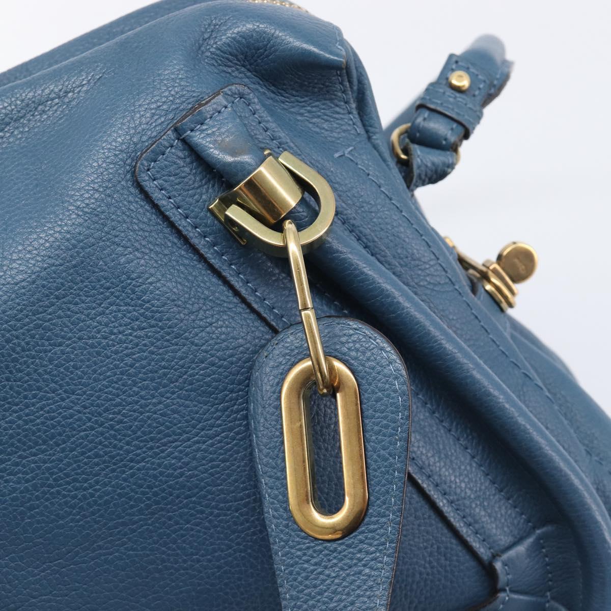 Chloe Paraty Hand Bag Leather 2way Blue Gold Auth 209438V