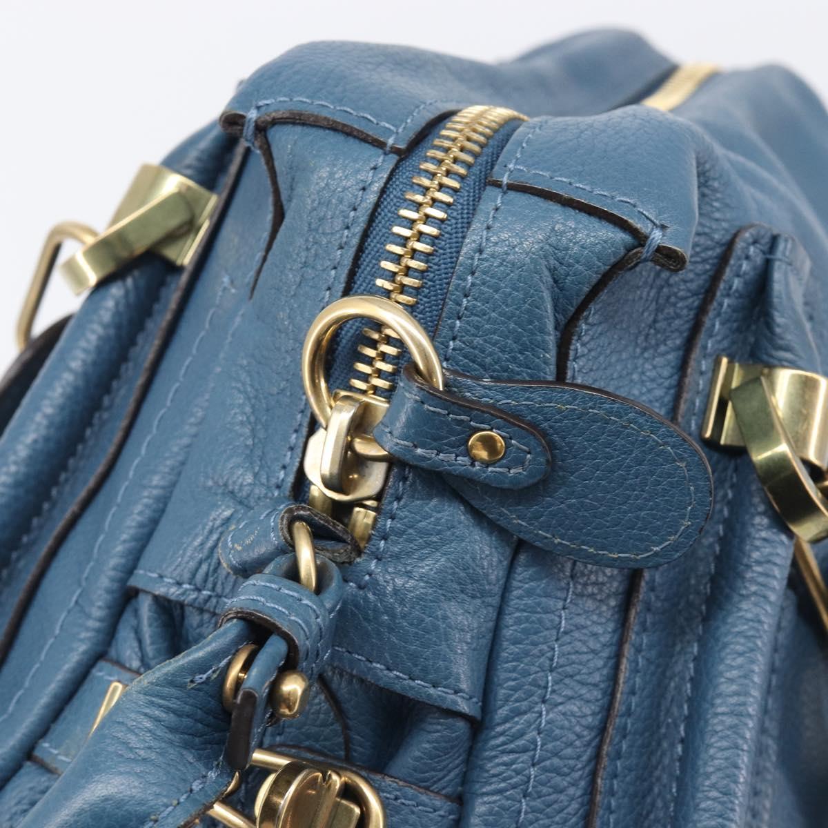 Chloe Paraty Hand Bag Leather 2way Blue Gold Auth 209438V