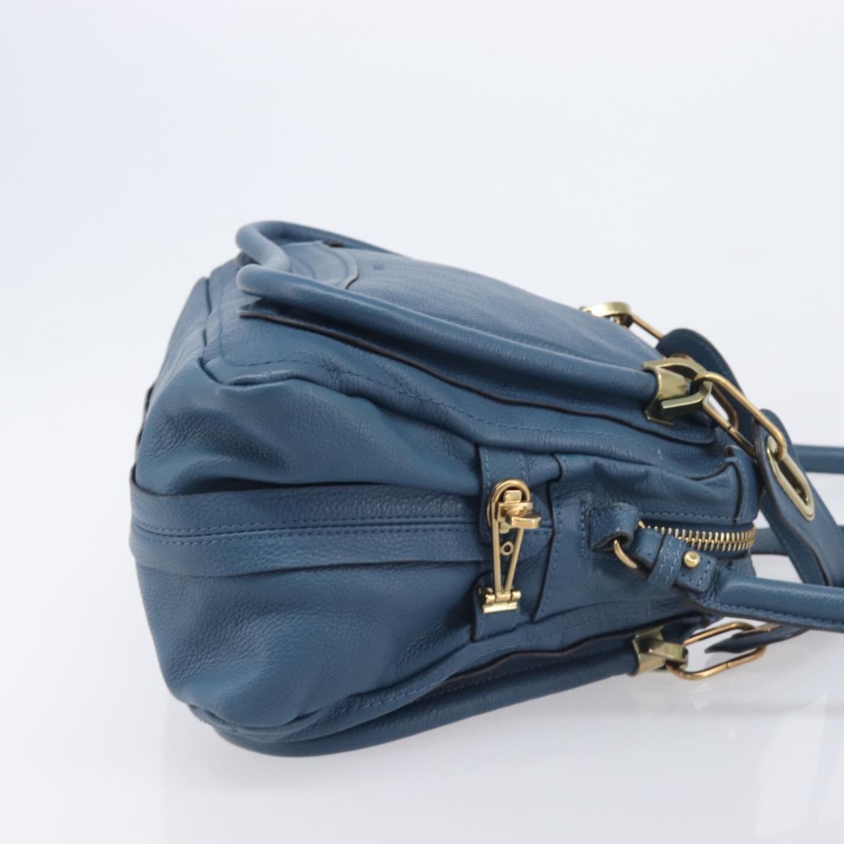Chloe Paraty Hand Bag Leather 2way Blue Gold Auth 209438V