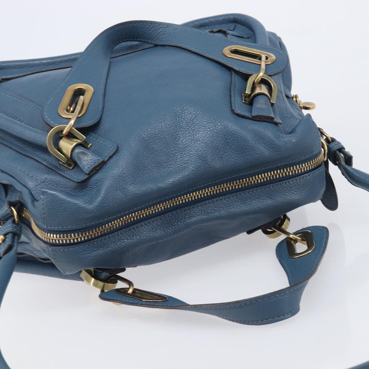 Chloe Paraty Hand Bag Leather 2way Blue Gold Auth 209438V