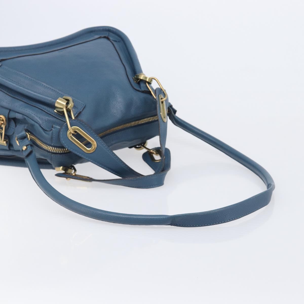 Chloe Paraty Hand Bag Leather 2way Blue Gold Auth 209438V