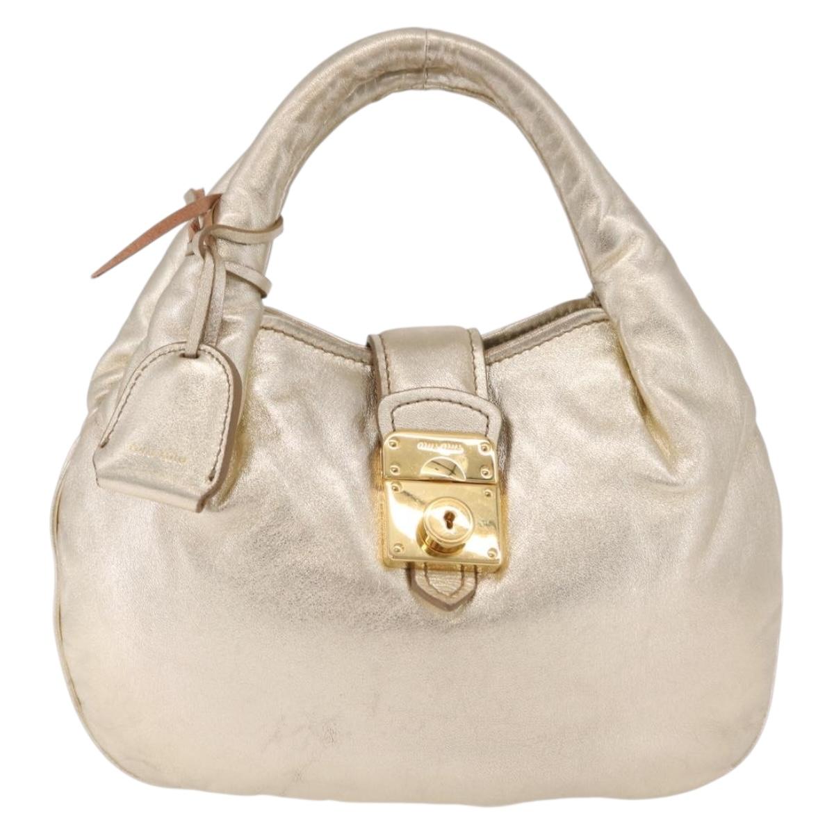 Miu Miu Hand Bag Leather Gold Auth 209441V