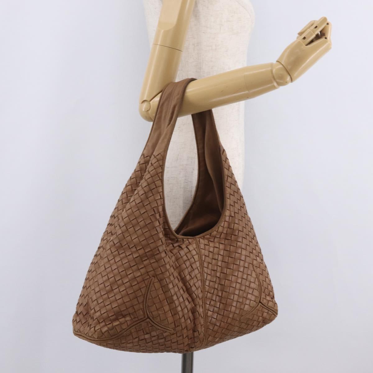 Bottega Veneta INTRECCIATO Shoulder Bag Leather Brown 145552 Auth 209447A