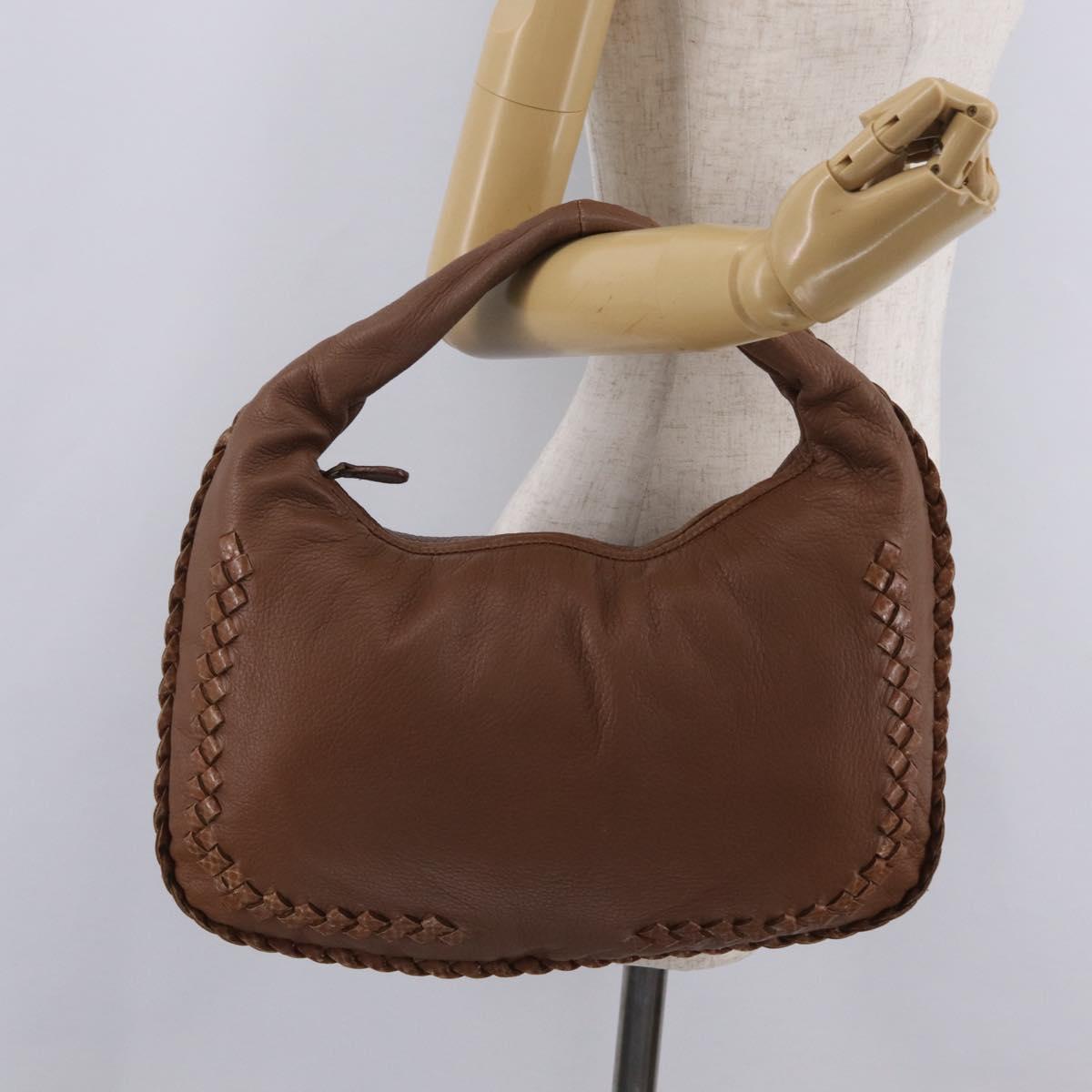 BOTTEGA VENETA Hand Bag Leather Brown Gold Auth 209448V