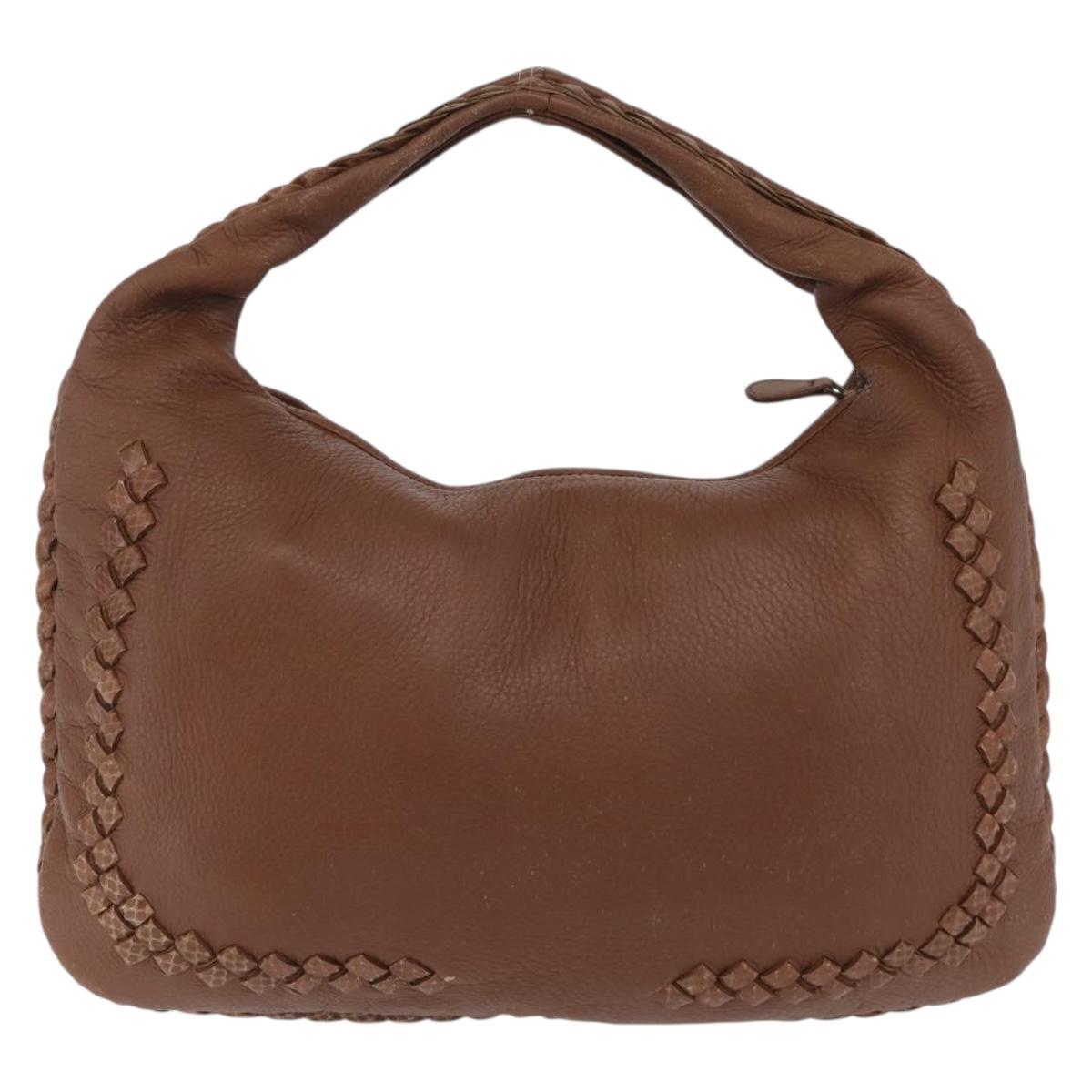 BOTTEGA VENETA Hand Bag Leather Brown Gold Auth 209448V