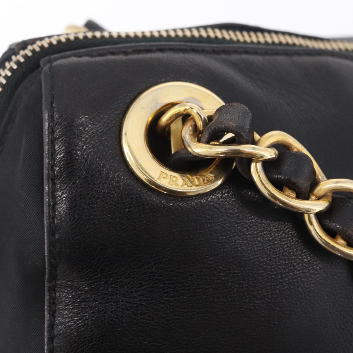 PRADA Chain Shoulder Bag Leather Black Gold Auth 209449V
