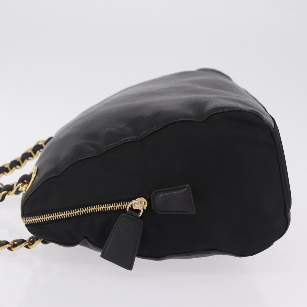 PRADA Chain Shoulder Bag Leather Black Gold Auth 209449V