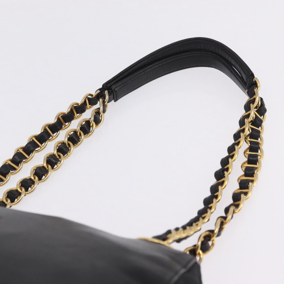 PRADA Chain Shoulder Bag Leather Black Gold Auth 209449V