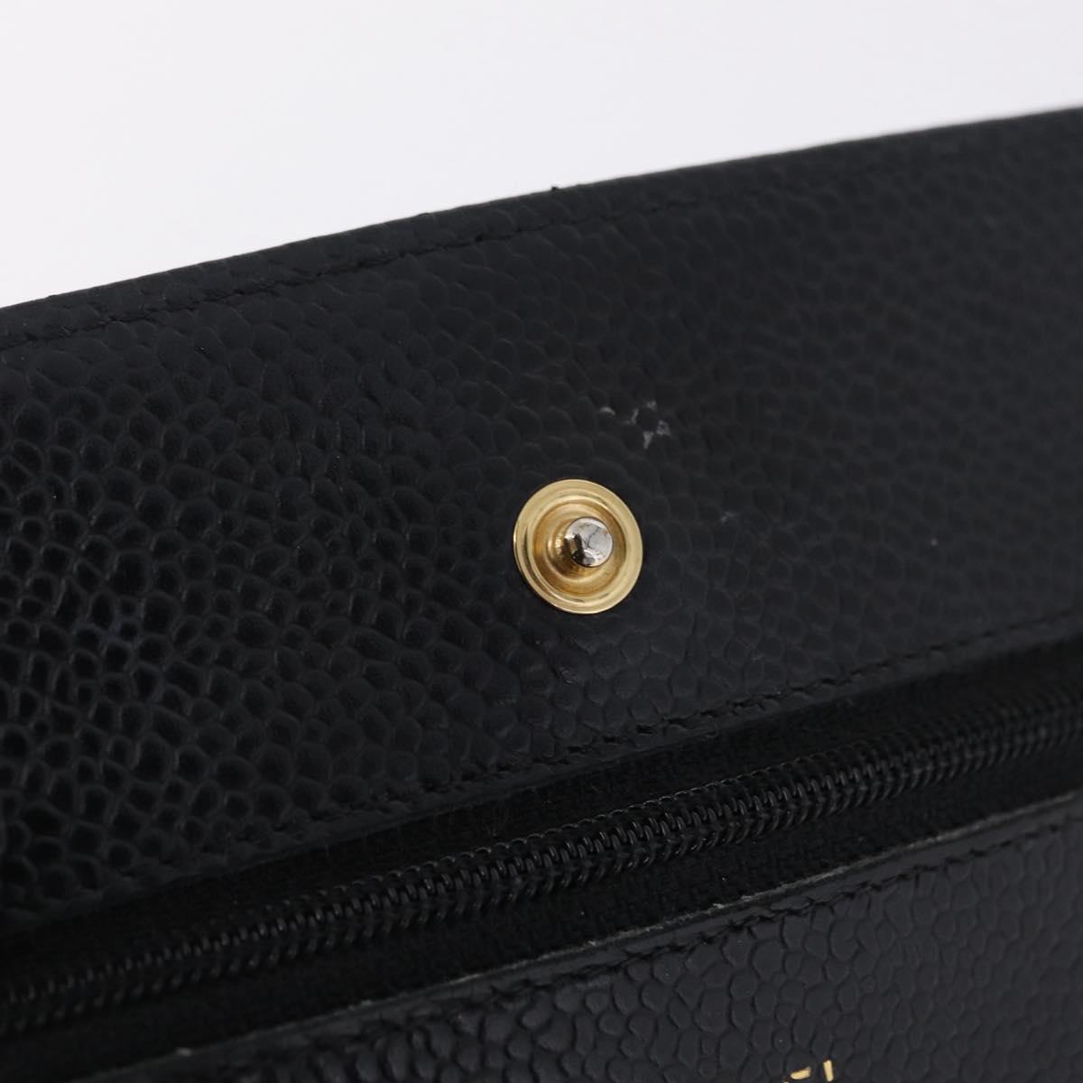 CHANEL Matelasse Chain Shoulder Wallet Caviar Skin Black Gold CC Auth 209451M