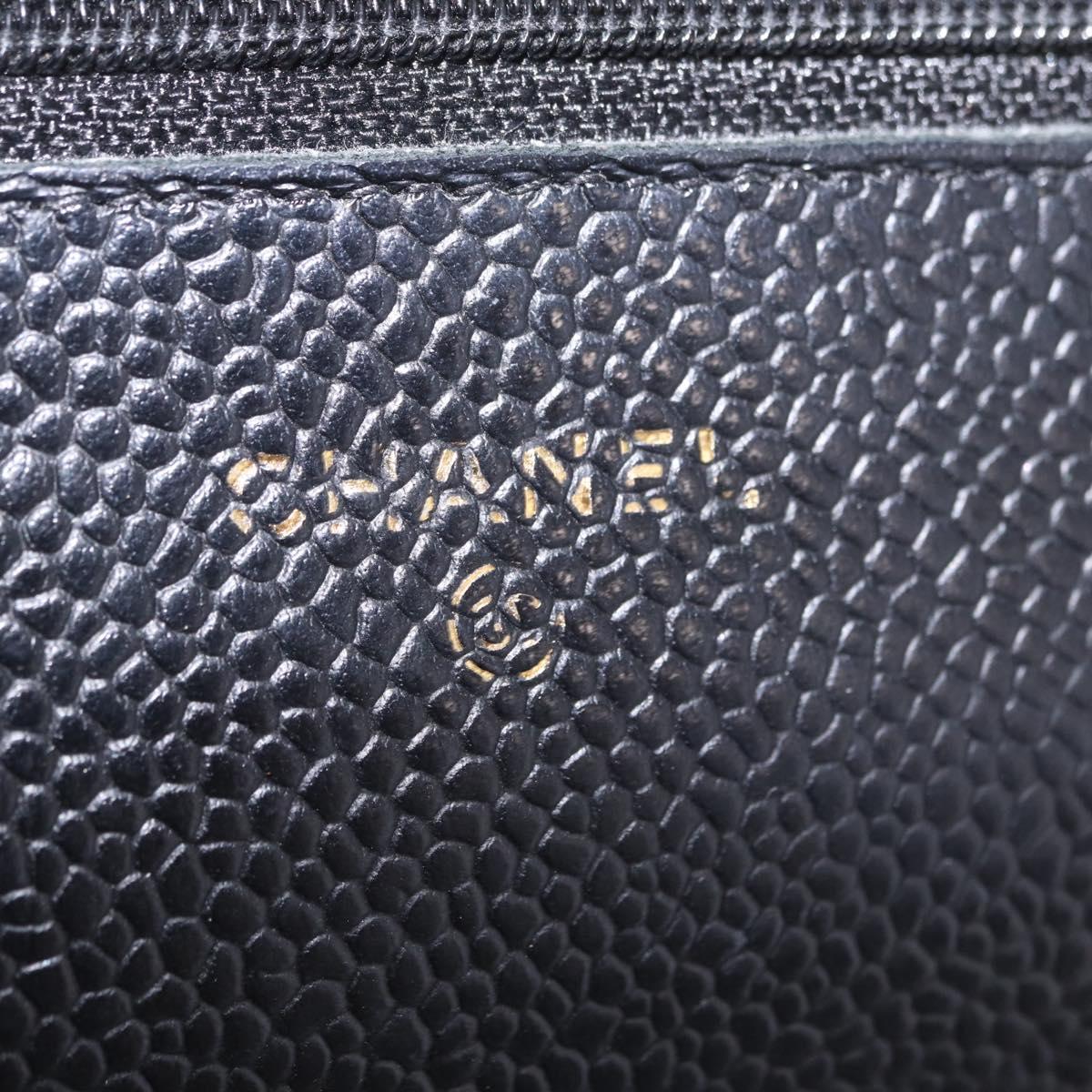 CHANEL Matelasse Chain Shoulder Wallet Caviar Skin Black Gold CC Auth 209451M