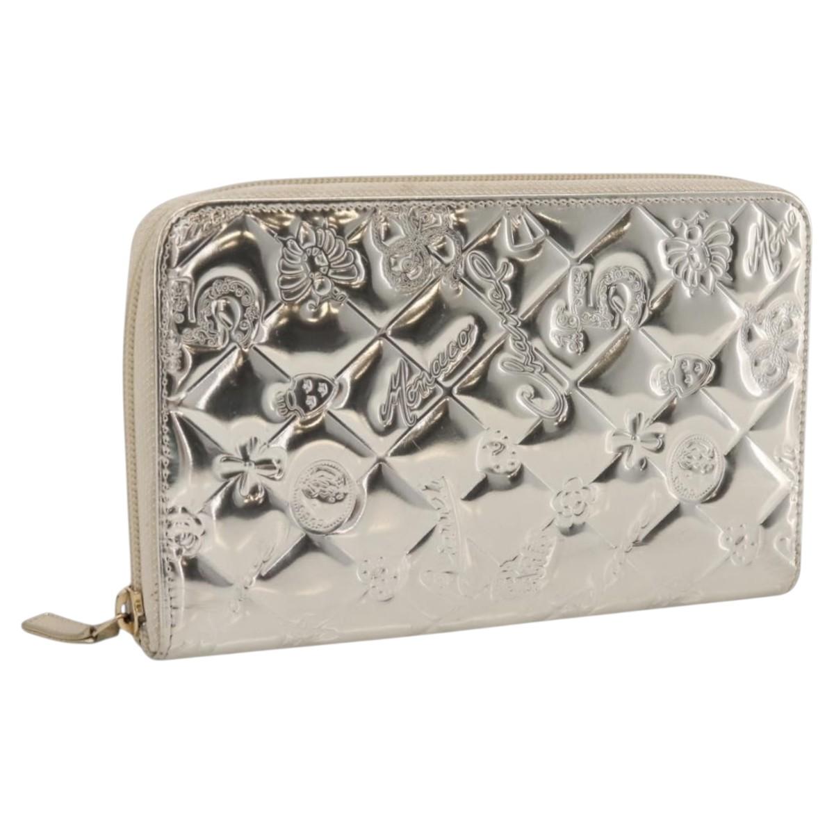 CHANEL Icon line Long Wallet Patent leather Gold CC Auth 209452V