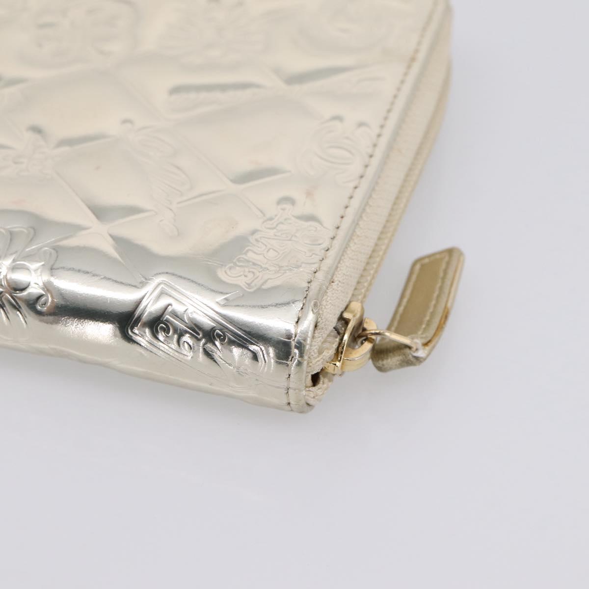 CHANEL Icon line Long Wallet Patent leather Gold CC Auth 209452V