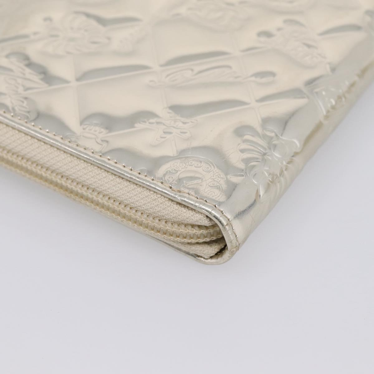 CHANEL Icon line Long Wallet Patent leather Gold CC Auth 209452V
