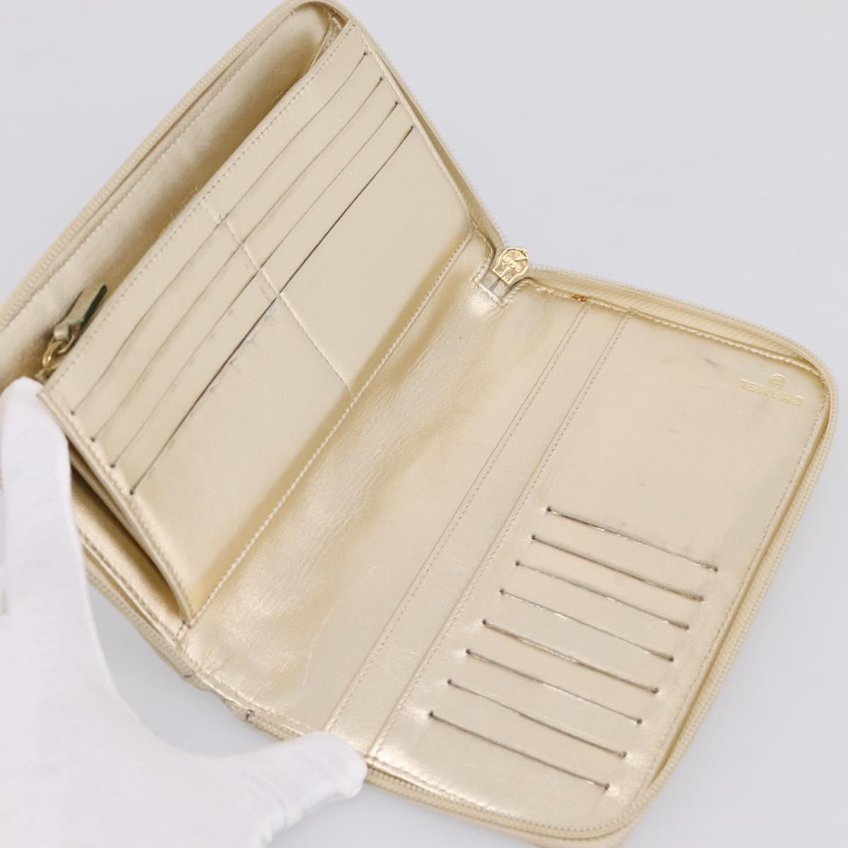 CHANEL Icon line Long Wallet Patent leather Gold CC Auth 209452V