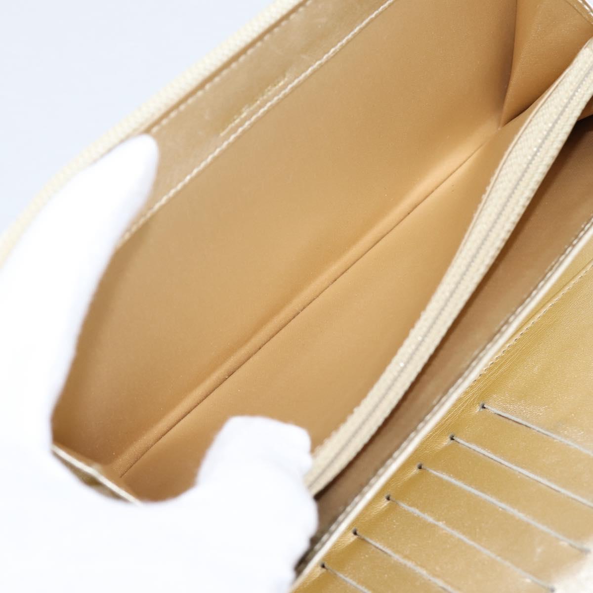 CHANEL Icon line Long Wallet Patent leather Gold CC Auth 209452V