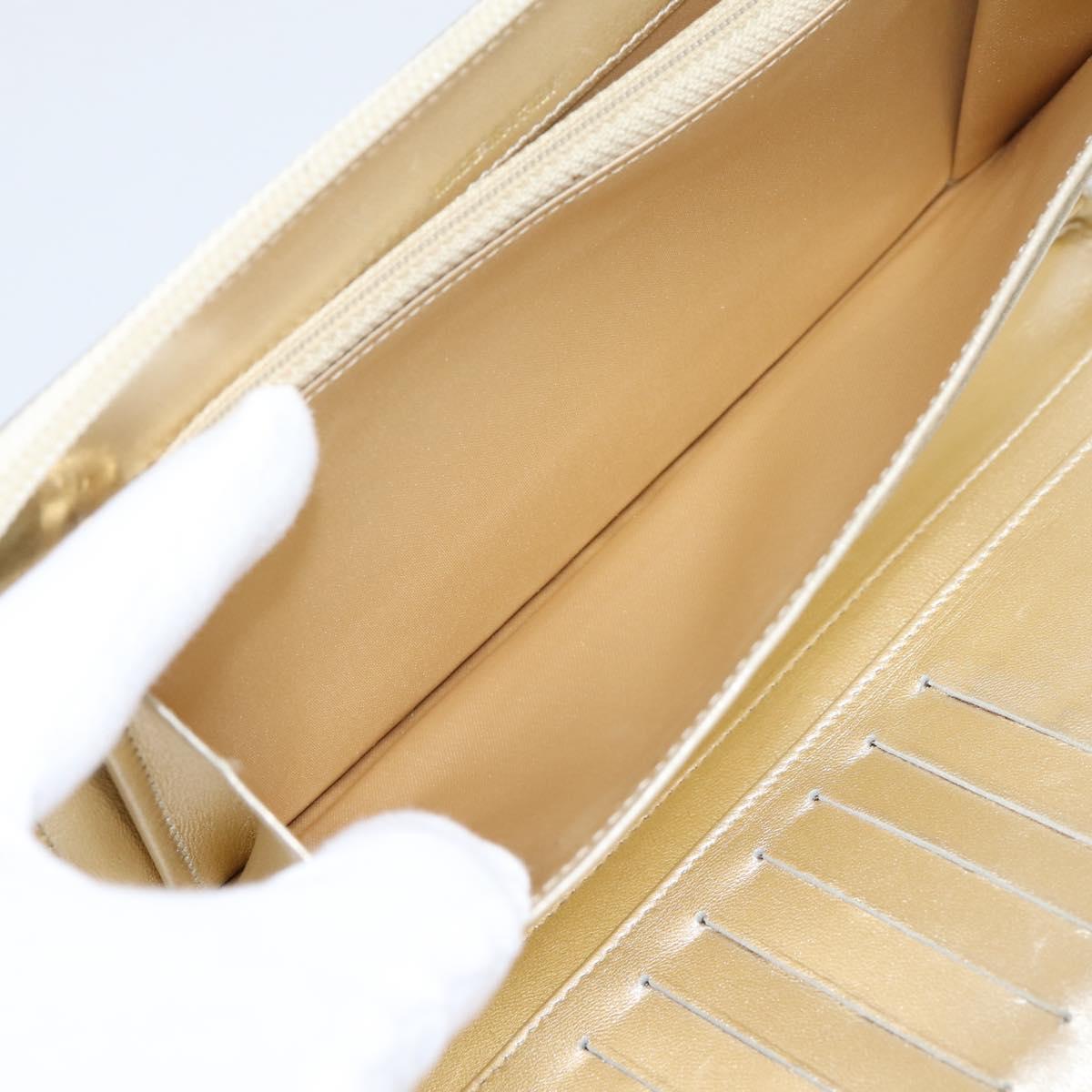 CHANEL Icon line Long Wallet Patent leather Gold CC Auth 209452V