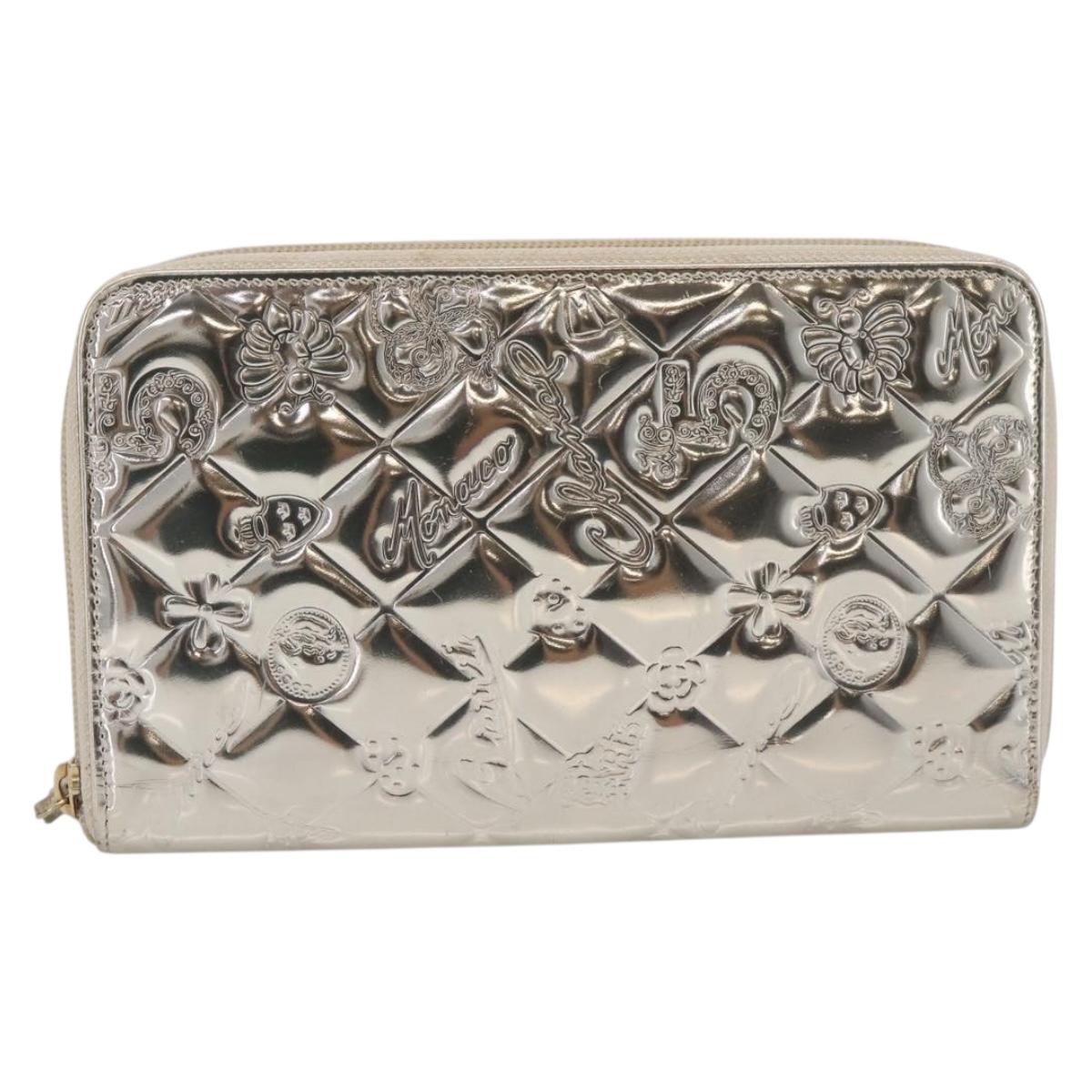 CHANEL Icon line Long Wallet Patent leather Gold CC Auth 209452V