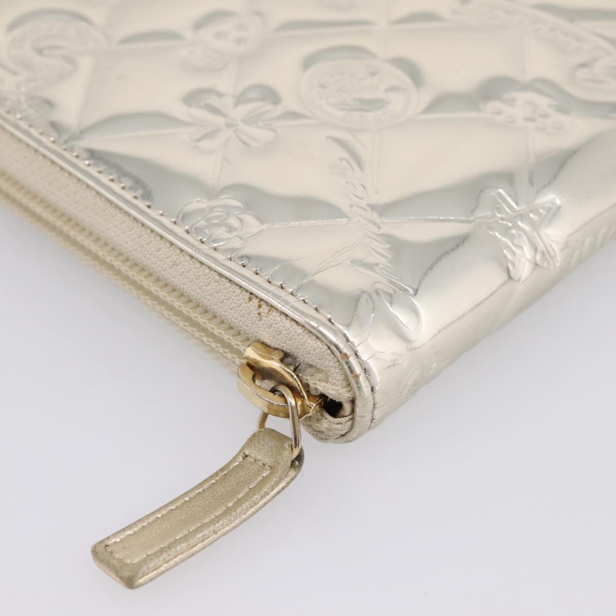 CHANEL Icon line Long Wallet Patent leather Gold CC Auth 209452V