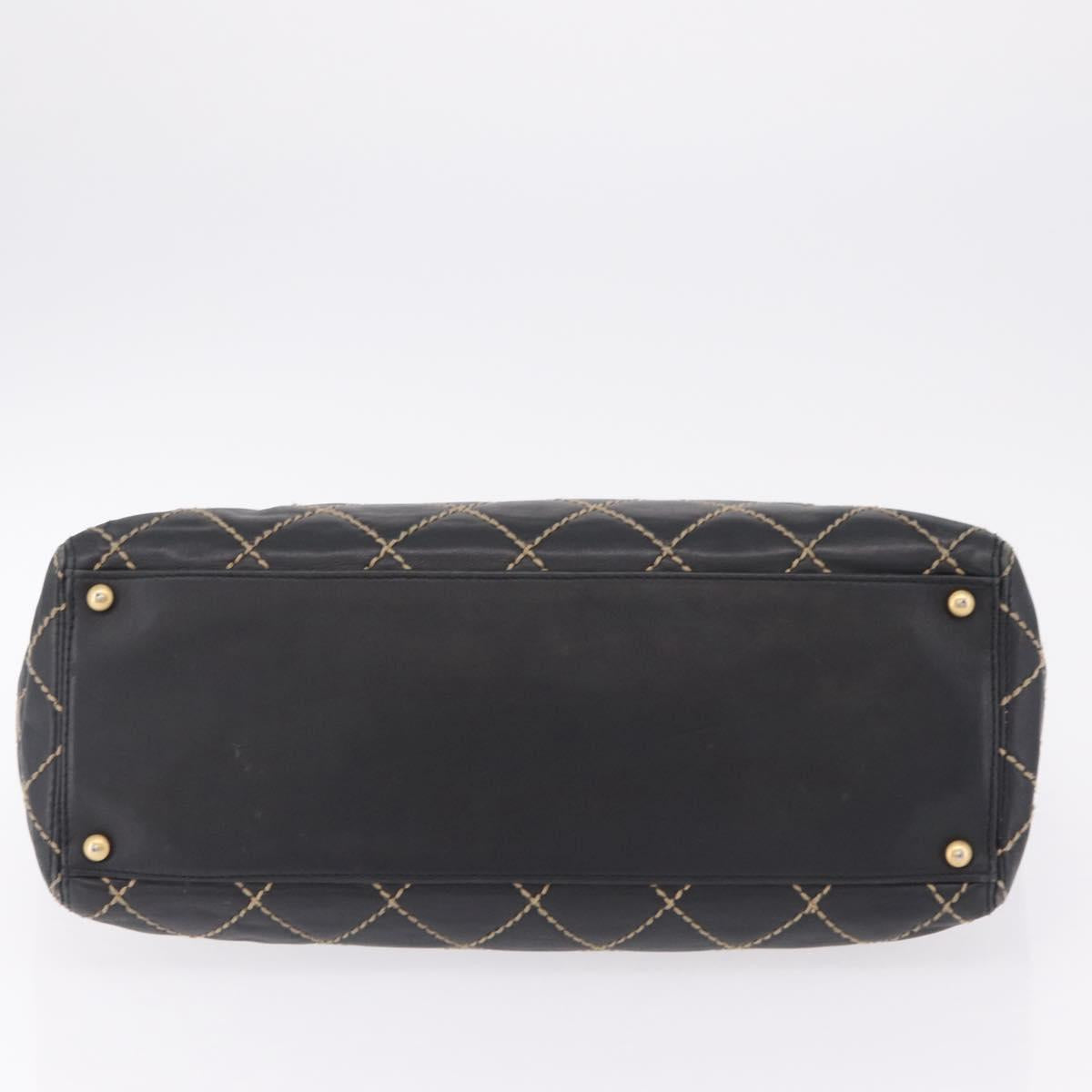CHANEL Matelasse Wild Stitch Tote Bag Leather Black Gold CC Auth 209454A