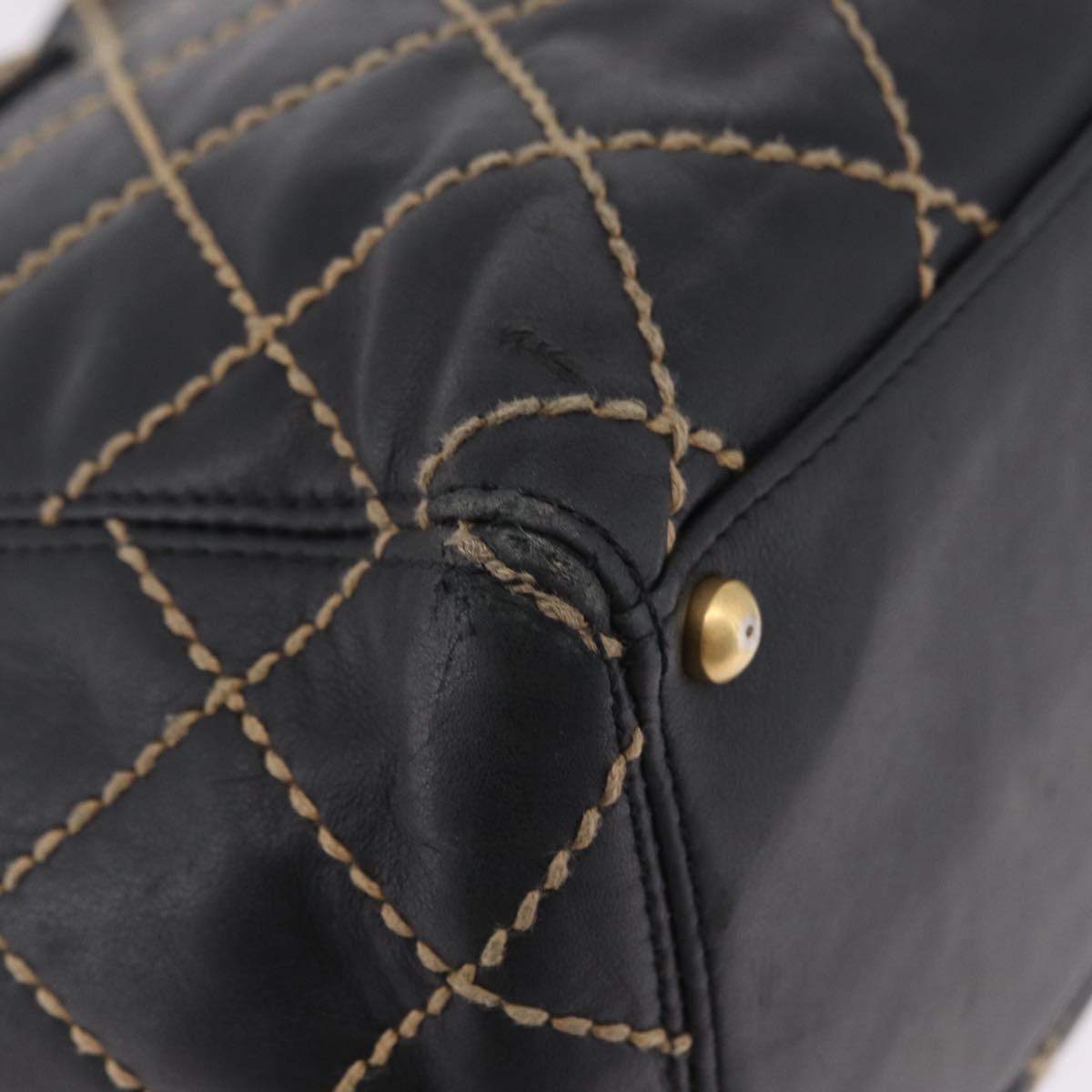 CHANEL Matelasse Wild Stitch Tote Bag Leather Black Gold CC Auth 209454A