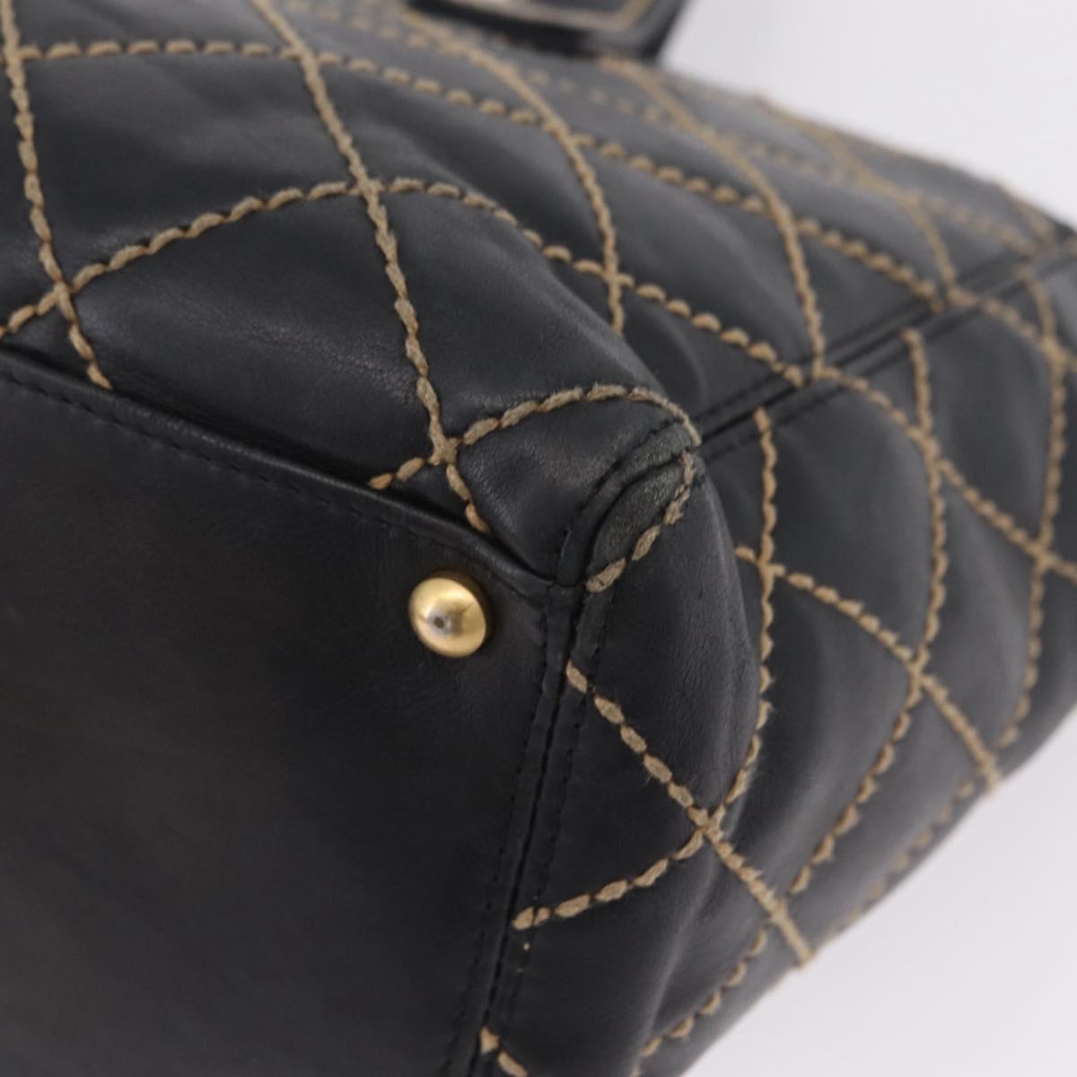 CHANEL Matelasse Wild Stitch Tote Bag Leather Black Gold CC Auth 209454A