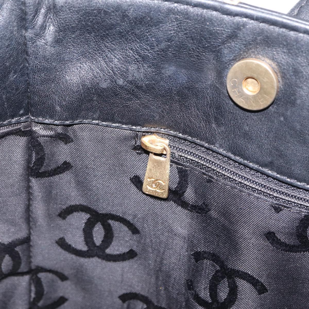 CHANEL Matelasse Wild Stitch Tote Bag Leather Black Gold CC Auth 209454A