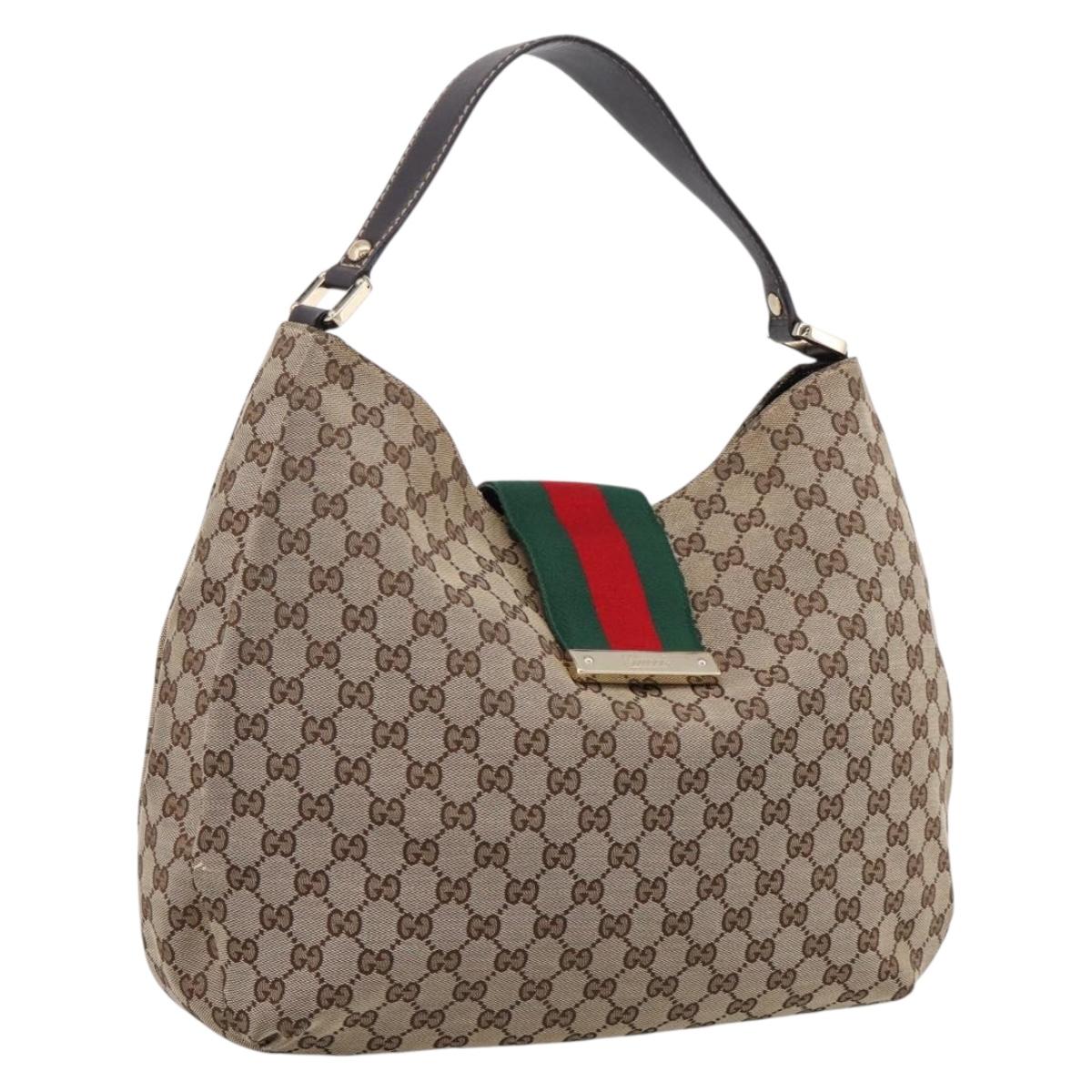 GUCCI GG Canvas Web Sherry Line Shoulder Bag Beige Gold 211933 Auth 209455V