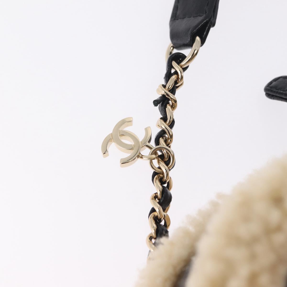 CHANEL Chain Shoulder Bag Fabric Boa Black Gold CC Auth 209467V