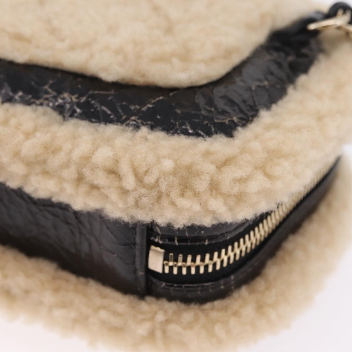 CHANEL Chain Shoulder Bag Fabric Boa Black Gold CC Auth 209467V