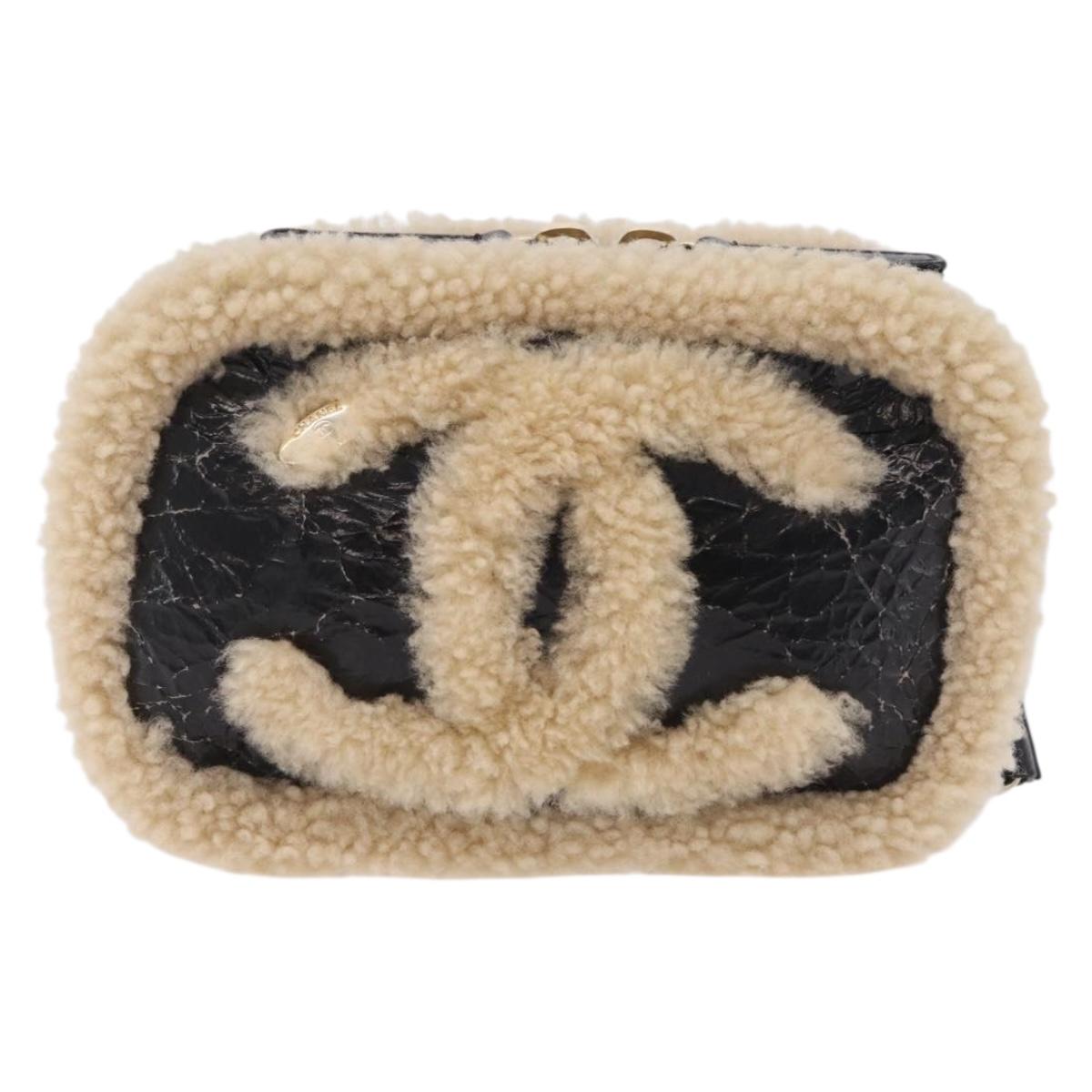 CHANEL Chain Shoulder Bag Fabric Boa Black Gold CC Auth 209467V