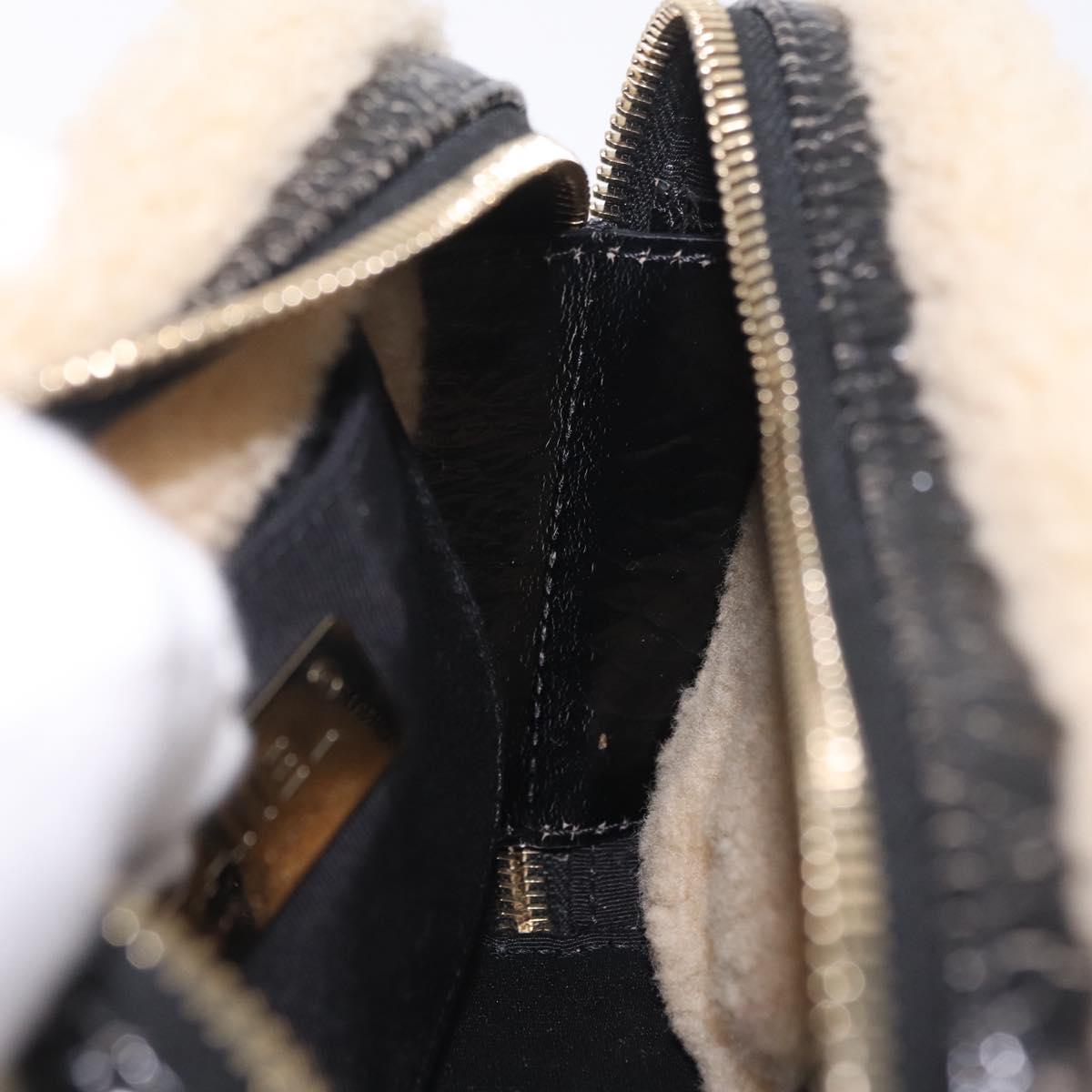 CHANEL Chain Shoulder Bag Fabric Boa Black Gold CC Auth 209467V