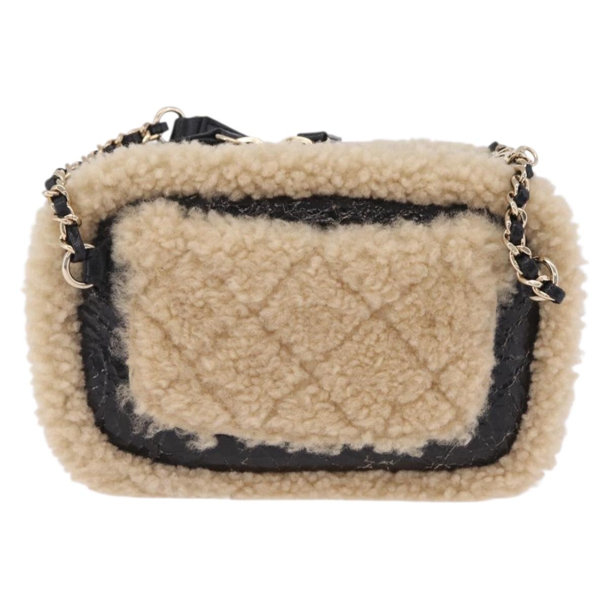 CHANEL Chain Shoulder Bag Fabric Boa Black Gold CC Auth 209467V