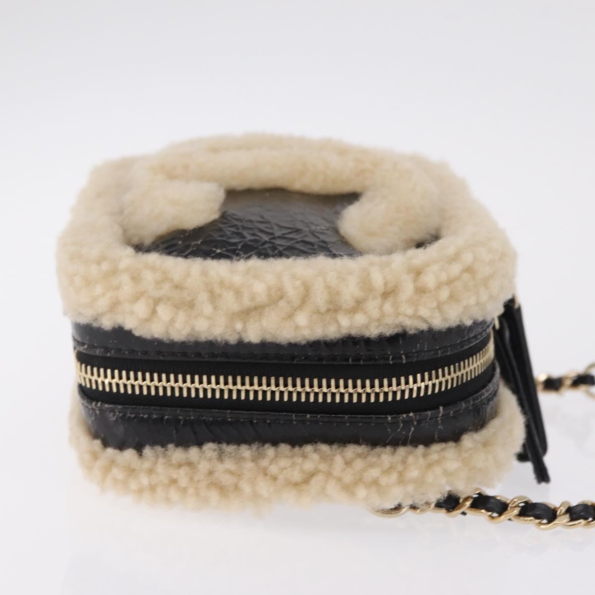 CHANEL Chain Shoulder Bag Fabric Boa Black Gold CC Auth 209467V