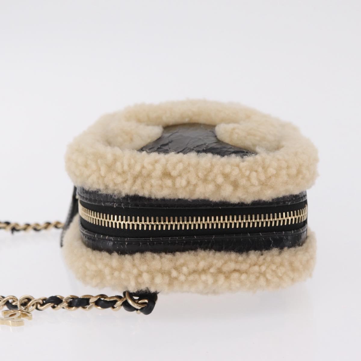 CHANEL Chain Shoulder Bag Fabric Boa Black Gold CC Auth 209467V