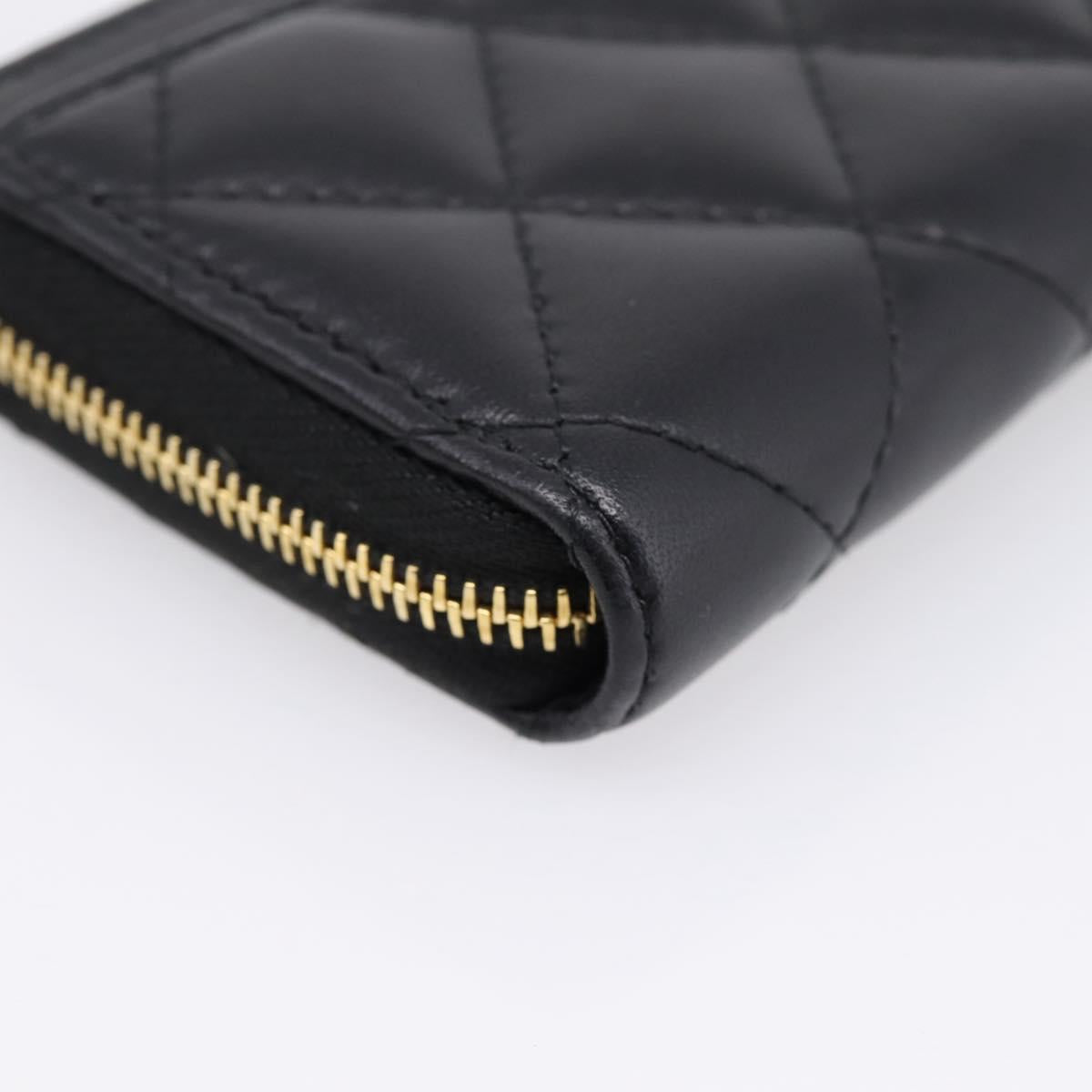 CHANEL Matelasse Card Case Lamb Skin Black Gold CC Auth 209470SAM