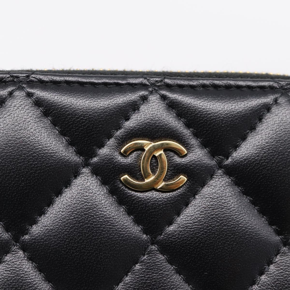 CHANEL Matelasse Card Case Lamb Skin Black Gold CC Auth 209470SAM