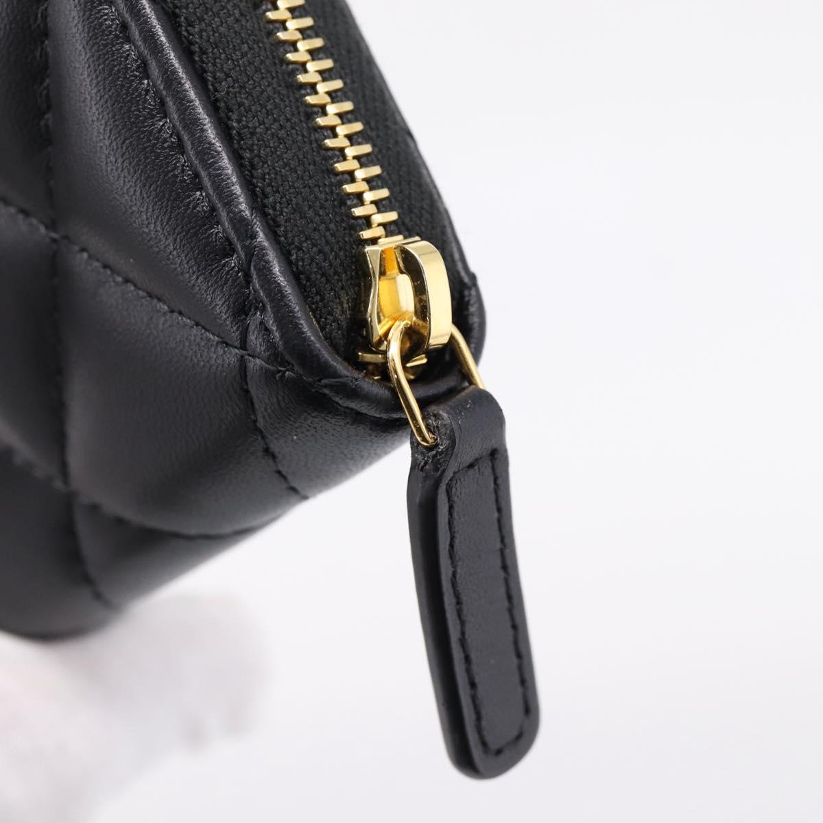 CHANEL Matelasse Card Case Lamb Skin Black Gold CC Auth 209470SAM